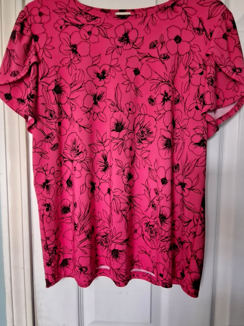 Anne Klein Deep Pink Floral Short Sleeve Tunic